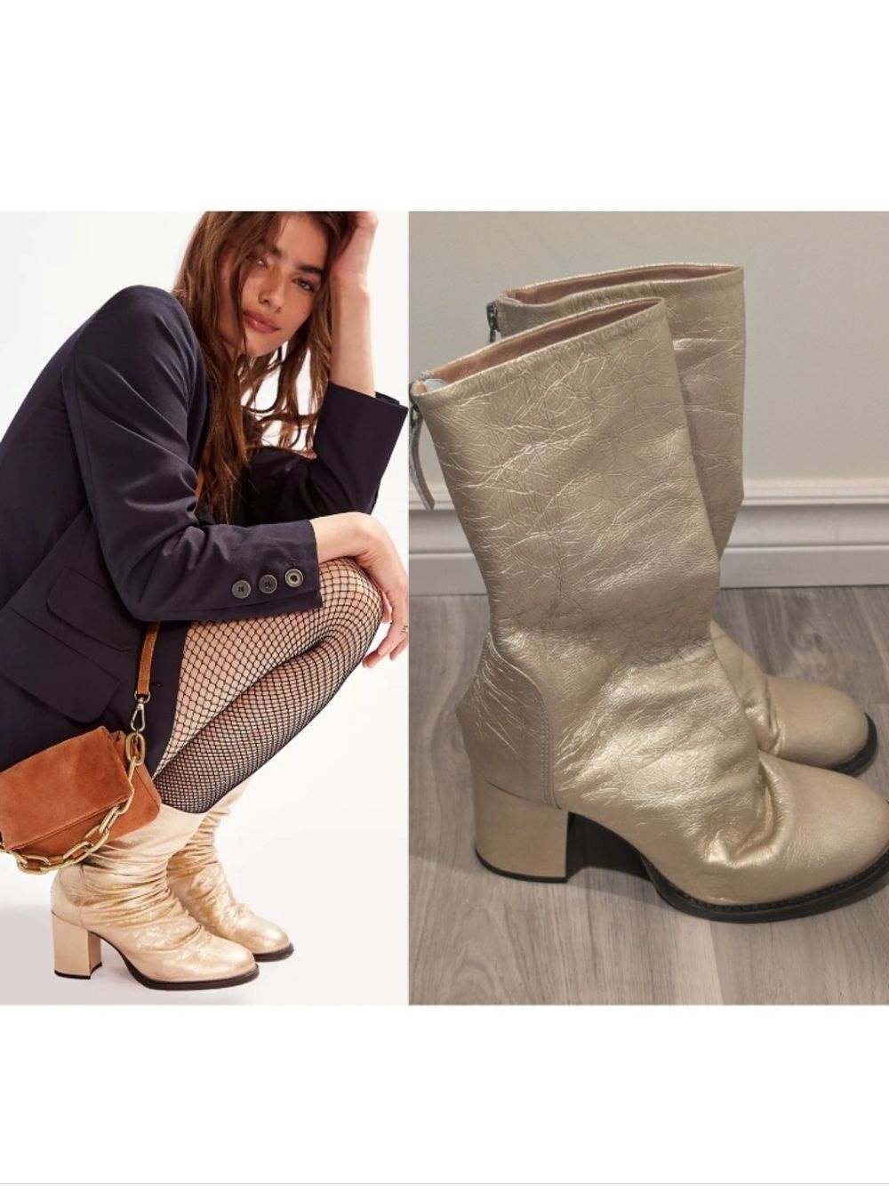 Free People | Date Night Elle Block Heel Boots In Gold